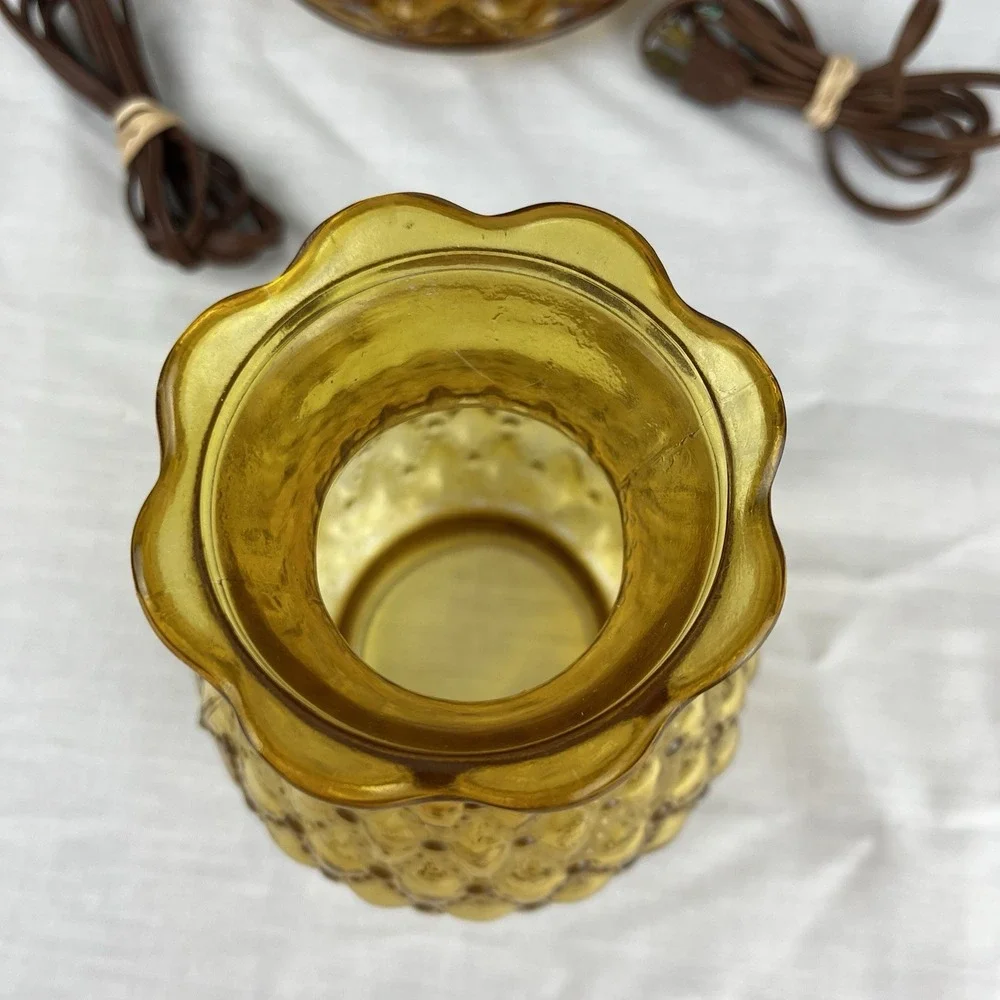 TWO Quilted Amber Glass Hurricane Bedside Vanity Table Electric Lamp